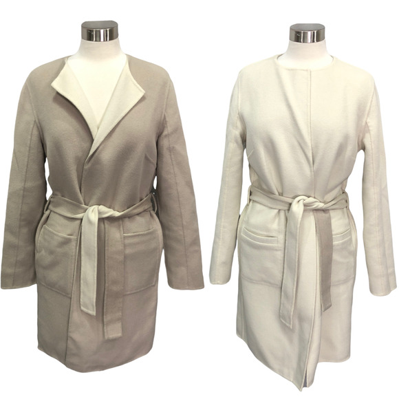 St John Sz Small Wool Cashmere Angora Reversible Coat Cream Beige Hand Sewn NWOT